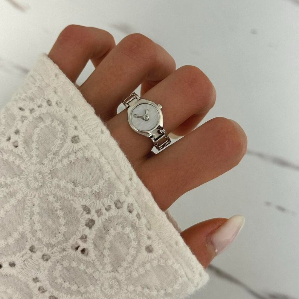 SKU0255 Silver White Women Minimalist Watch Ring Stainless steel + gift bag - Picture 2 of 8